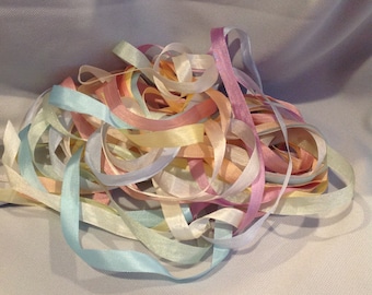 GrabBags, 7 mm 1/4” Silk Ribbon. Pastel Assorted  colors, 10 yard pack