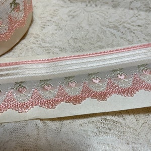 Vintage Antique French Embroidered Jacquard Ribbon Trim, Rayon,