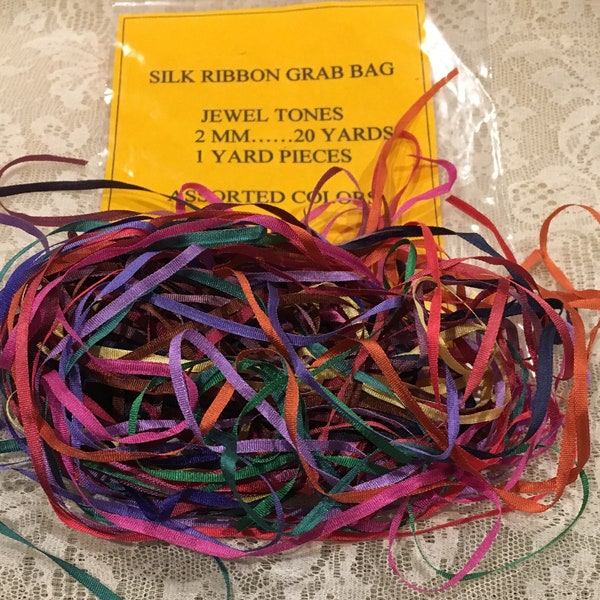 Grab Bags, 2mm Silk Ribbon Jewel colors, 18 yard pack