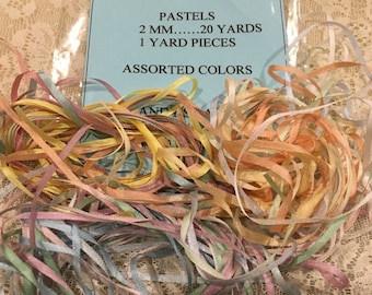 Grab bags, 2mm Silk Ribbons, Pastel Assorted  colors, 18 yard pack
