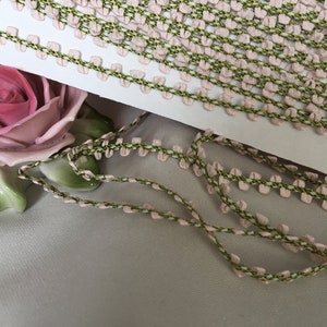 Vintage, Silk ribbon picot trim, double sided, 1/4”, Pink