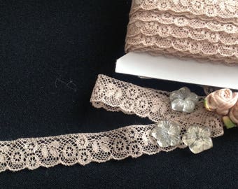 ヴィンテージアンティークレース、幅1 1/4、長さ1ヤード、ローズ