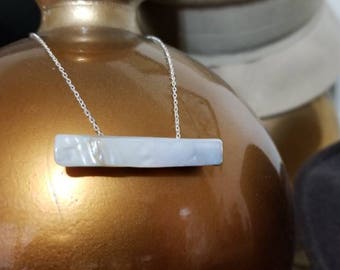 White Mother of Pearl Bar Necklace, Mother of Pearl Shell Necklace, Minimalist Jewelry