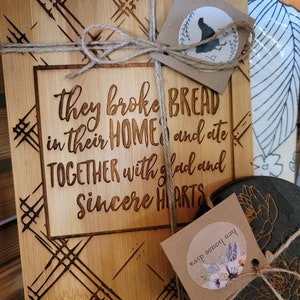 They Broke Bread | Engraved Cutting Board | Scripture Gift | Farmhouse Kitchen | Housewarming Gift | Christian Home Gift