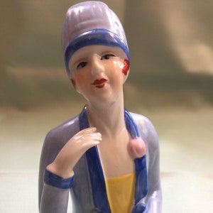 Pincushion / Half Doll: Gorgeous 1920s Style Art Deco Porcelain Flapper Pin Cushion Pincushion Half Doll, Large 4 1/4 inches Tall!