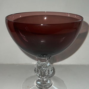 Cambridge Glass Amethyst Purple w/#1066 Clear Stem & Foot 4-1/4” Sherbet, Perfect Condition!