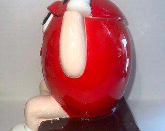 M & M Cookie Jar, Red Ceramic, 2000, 10.5” to Top of Hand, See