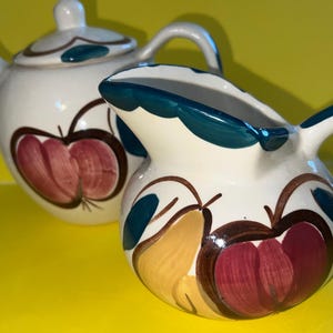 Purinton Pottery 6” Teapot, Lid & 4-1/2” Pitcher, Red Apple, Perfect Condition!