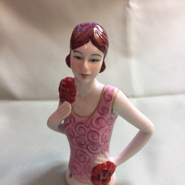 Porcelain 1920's Style Red Headed Flapper Pin Cushion Half Doll