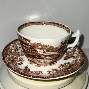 Tonquin…Brown Alfred Meakin Transferware, Staffordshire England,  Cup & Saucer, Perfect Condition!