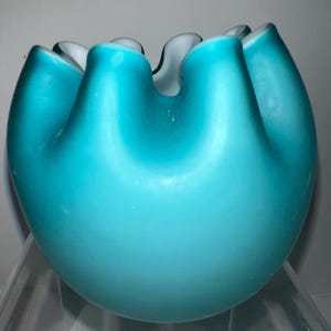 Mt Washington-? Blue Satin Cased Glass Rose Bowl Rosebowl, About 3.5” high - Perfect! Exquisite!  See Photos