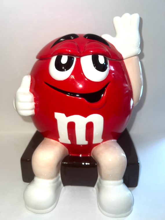 M & M Cookie Jar, Red Ceramic, 2000, 10.5” to Top of Hand, See