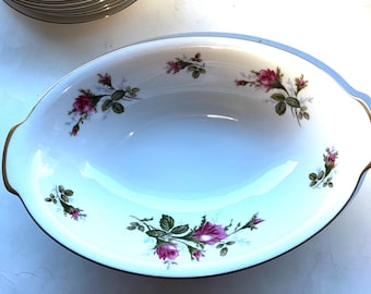 Cuenco ovalado para verduras Moss Rose de Sango Japan, 11” x 7”, ¡Perfecto estado!
