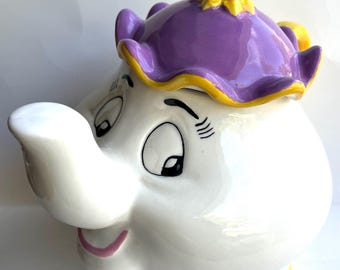 Mrs. Potts Cookie Jar (from the movie, “Beauty & the Beast”),  Brightly Painted Earthenware,  10.5”H X 12” W,  See  photos, Mint Condition!