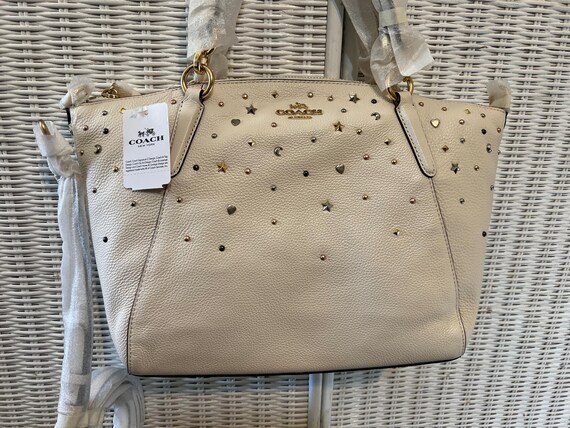 Coach Star Studded Kelsey F22312 Chalk Ivory Leather Tote Bag About 11 X 9 X 3 Retail 375.00 Still NWT New with Tags