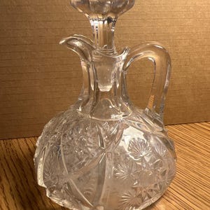 Cambridge Glass Nearcut Near Cut “Fernland” Cruet w/Orig Stopper, Circa 1910, Perfect Condition except for cloudiness. I didn’t try to clean
