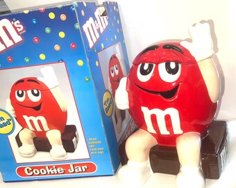 M & M Cookie Jar, Red Ceramic, 2000, 10.5” to Top of Hand, See