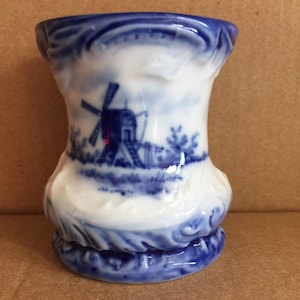 GERMAN DELFT: Swaine Porcelain German Germany Delft Toothpick Holder, Rare and Beautiful!