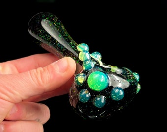 Slyme Crushed opal pipe, heady pipe, sparkly glass pipe, crushed opal,handmade American glass, thick glass pipe