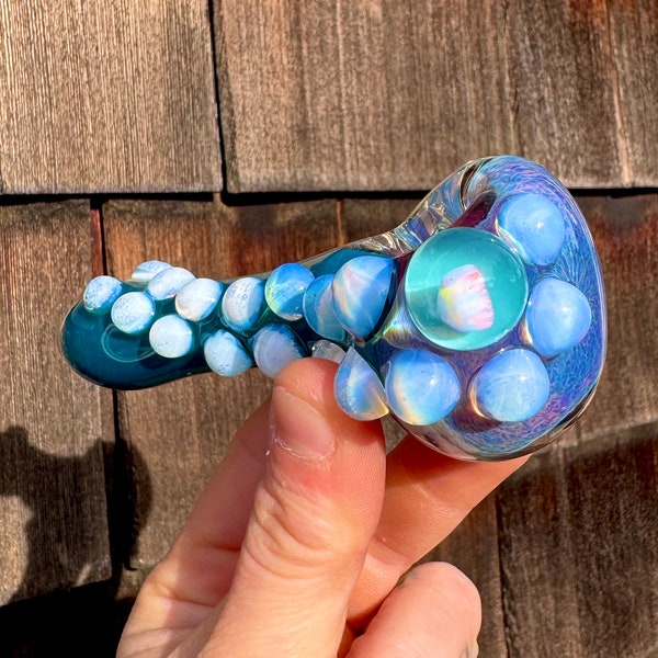 Pipe capiteuse en verre soufflé à la main blue stardust pipe capiteuse hippie bol à fumer en verre pipes uniques pour filles