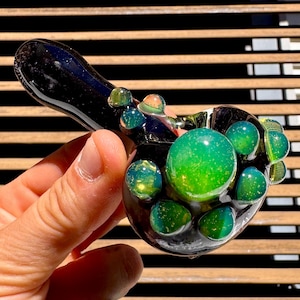 Galaxy Black Hand Blown Glass Pipe: Stardust Design
