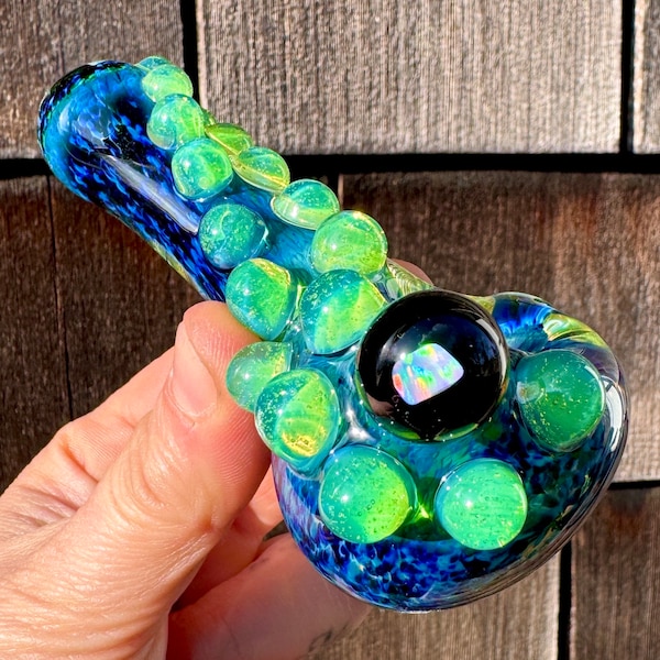 Heady opal pipe, Jade green sparkle pipe, glass smoking pipe, handblown glass pipe, hippy pipe, glass pipes, monster pipe