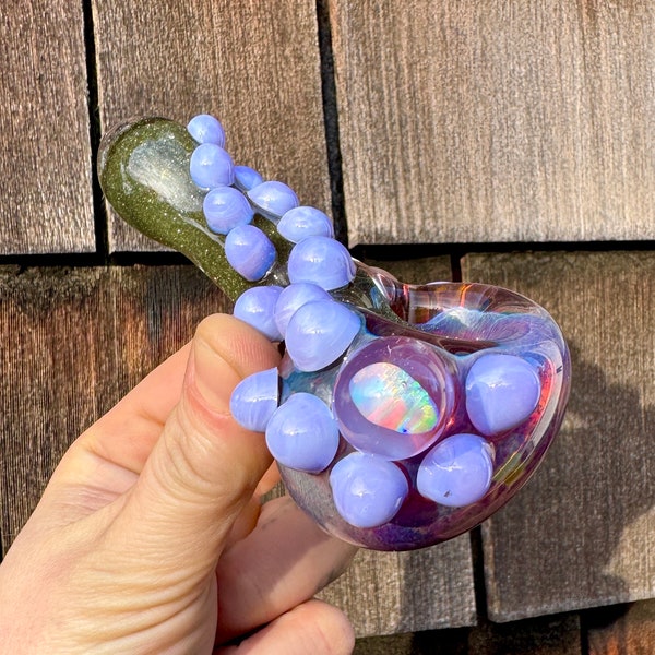Bedwelmende paarse opaalpijp, girly glazen opaalpijp, unieke handgeblazen glazen pijp, glazen rookkom, unieke zeemeermin sprankelende pijppijpen
