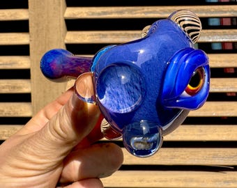Handmade Glass Eyeball Creature Pipe – Psychedelic Spoon Pipe with Sculpted 3D Eye – Heady Monster Art Piece