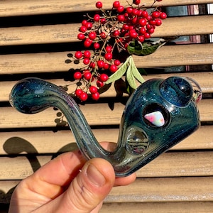 Heady blue glass pipe, Glass opal Sherlock, thick glass pipe, unique glass