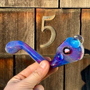 Amber purple Heady Sherlock, vampire opal pipe, Rainbow Pipe, Glass Spoon, Dichroic Glass