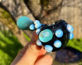 Heady blue opal pipe, opal pipe, hand blown glass pipe, glass pipe , girlie pipe, purple pipe, heady glass, sparkle pipe