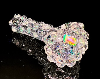 Clear Crushed opal pipe, heady pipe, sparkly glass pipe, crushed opal,handmade American glass, thick glass pipe