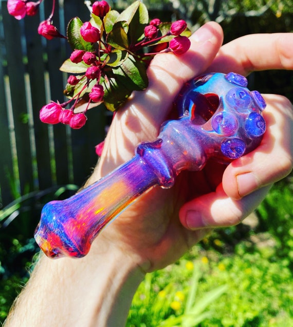 Carved Purple Smoking Pipe with Bowl and Carb Collectibles Pipes etna