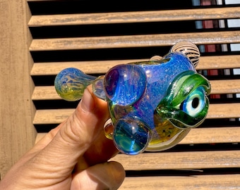 Green Monster Eye Glass Pipe: Hand Blown Heady Spoon