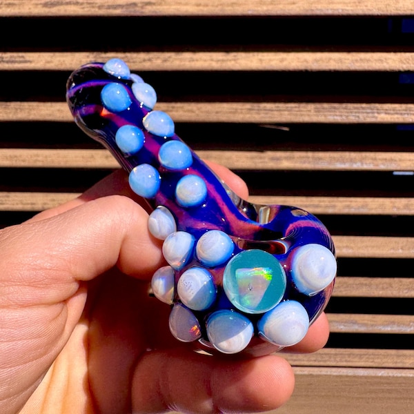 Heady Purple Opal Glass Pipe: Funky Panther Design