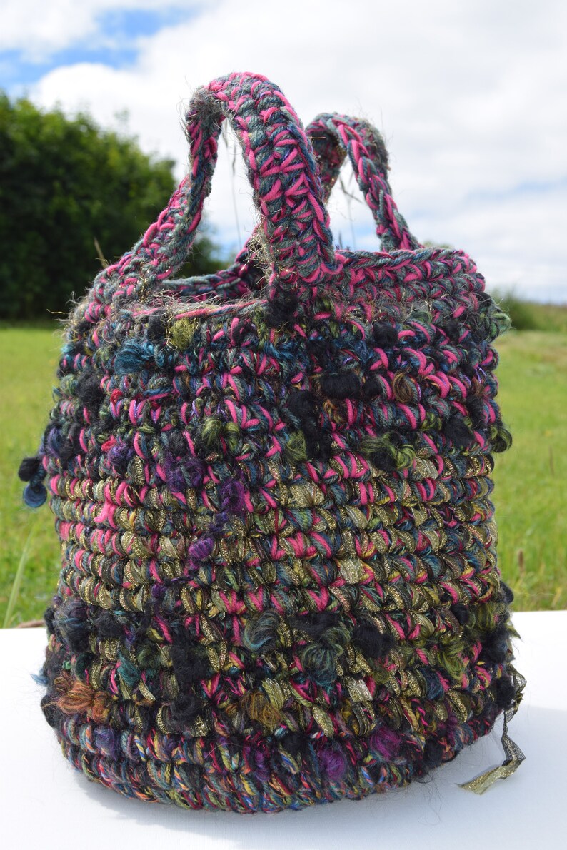 Hand crochet tote bag Knitted wool bag Boho bag crochet handbag