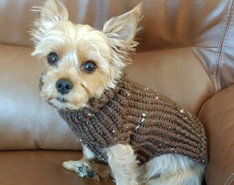 Dog Sweater - knitted dog sweater - Handknit dog sweater - Yorkie sweater - Chihuahua sweater - Small dog sweater- BROWN Fleck