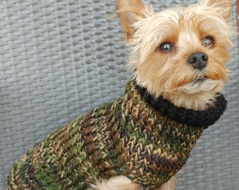 Camo Dog Sweater - knitted dog sweater - Camouflage dog sweater - Yorkie sweater - Chihuahua sweater - Small dog sweater- CAMO