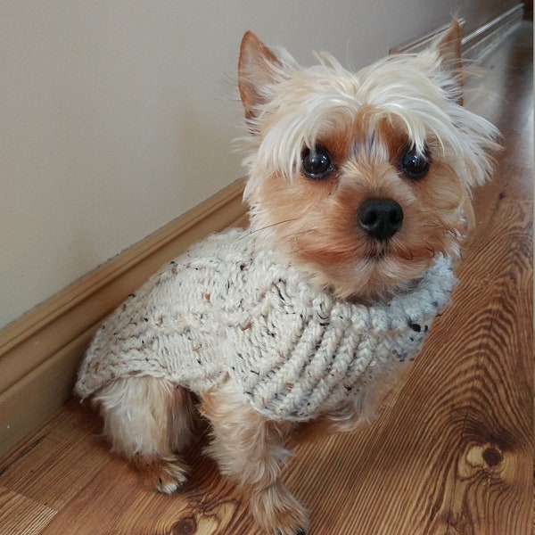 Dog Sweater - Puppy sweater - Teacup dog clothes - Knitted dog sweater - Cable knit dog sweater - Teacup dog sweater - BEIGE FLECK