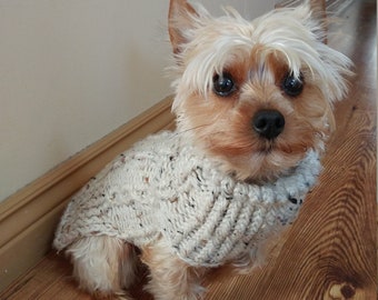 Dog Sweater - Puppy sweater - Teacup dog clothes - Knitted dog sweater - Cable knit dog sweater - Teacup dog sweater - BEIGE FLECK