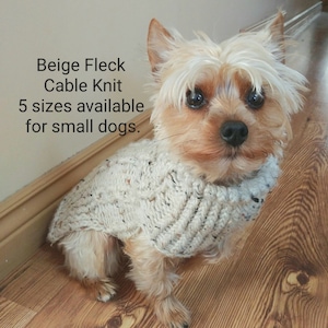 Beige Fleck Cable Knit sweaters for small and teacup dogs - Available in 5 sizes