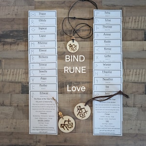 BIND RUNE for Love - Cartes d'étude des runes - Collier runique - Runes liées - Débutants runiques - Cadeau viking - Elder Futhark - LOVE