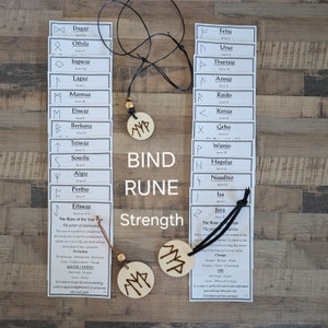 BIND RUNE for Strength - Cartes d'étude des runes - Collier runique - Runes liées - Cadeau viking - Apprendre les runes - Elder Futhark - STRENGTH