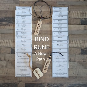 BIND RUNE for a New Path - Cartes d'étude des runes - Collier runique - Runes liées - Débutants runiques - Cadeau viking - Elder Futhark - New Beginning