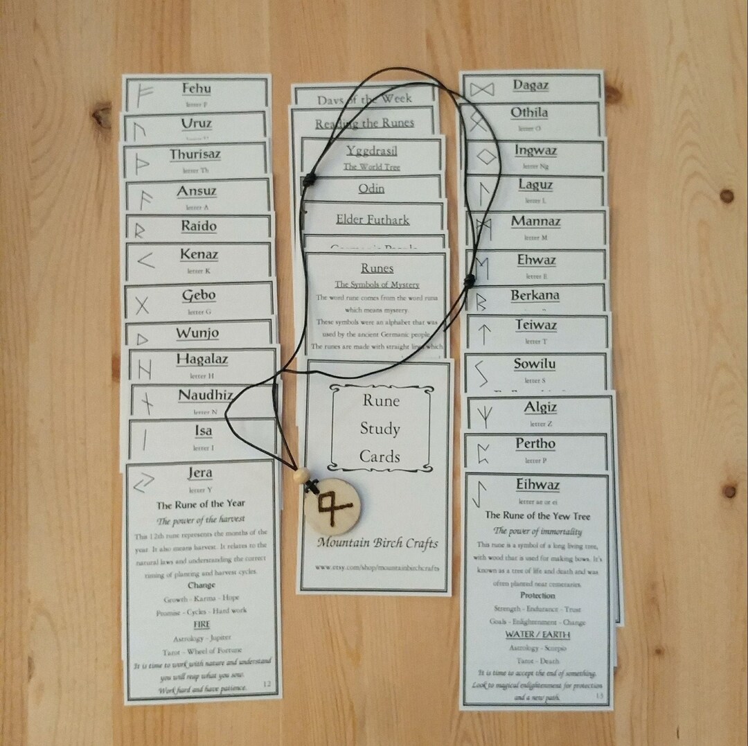 RUNE STUDY Cards Rune Information Cards Rune Beginners Learning Runes Rune Cards Elder Futhark