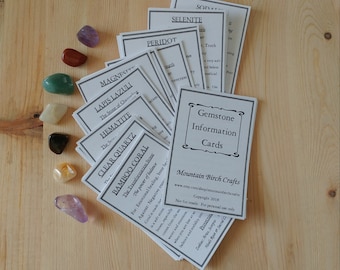 Gemstone Information Cards - Crystal cards - Meaning of stones - Gemstone reference - Rock collectors - About crystals - GEMS SET 1