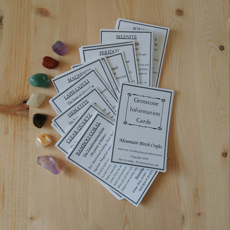 gemstone-information-cards-crystal-cards-meaning-of-stones-etsy