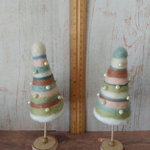 Shabby Tabletop trees Miniature Pastel Felted Christmas trees Rustic Table decorations Farmhouse style decor Christmas village trees image 5