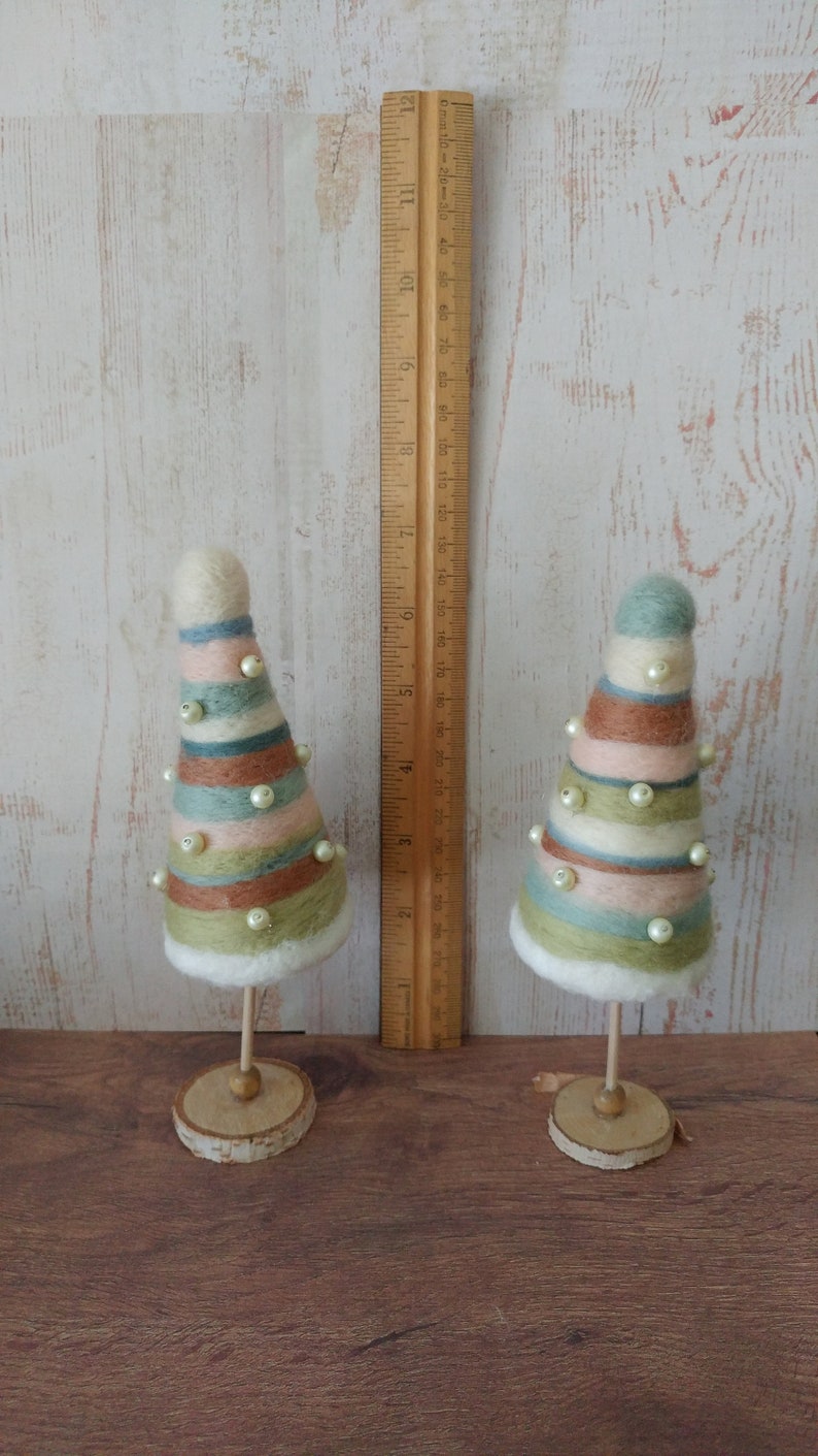 Shabby Tabletop trees Miniature Pastel Felted Christmas trees Rustic Table decorations Farmhouse style decor Christmas village trees image 5