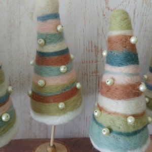 Shabby Tabletop trees Miniature Pastel Felted Christmas trees Rustic Table decorations Farmhouse style decor Christmas village trees image 3
